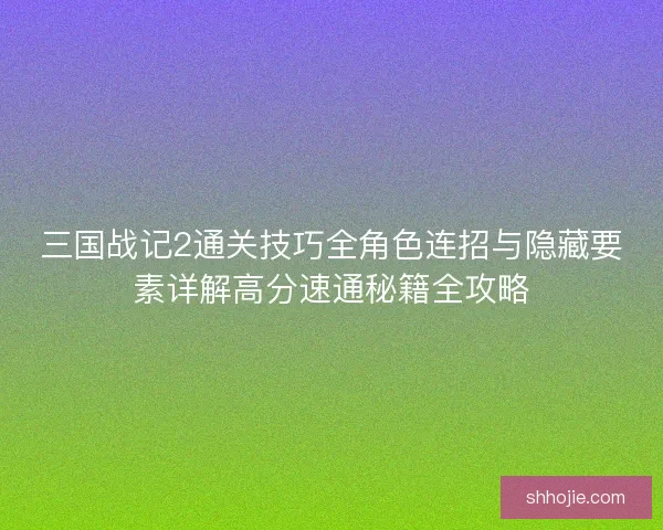 三国战记2通关技巧全角色连招与隐藏要素详解高分速通秘籍全攻略